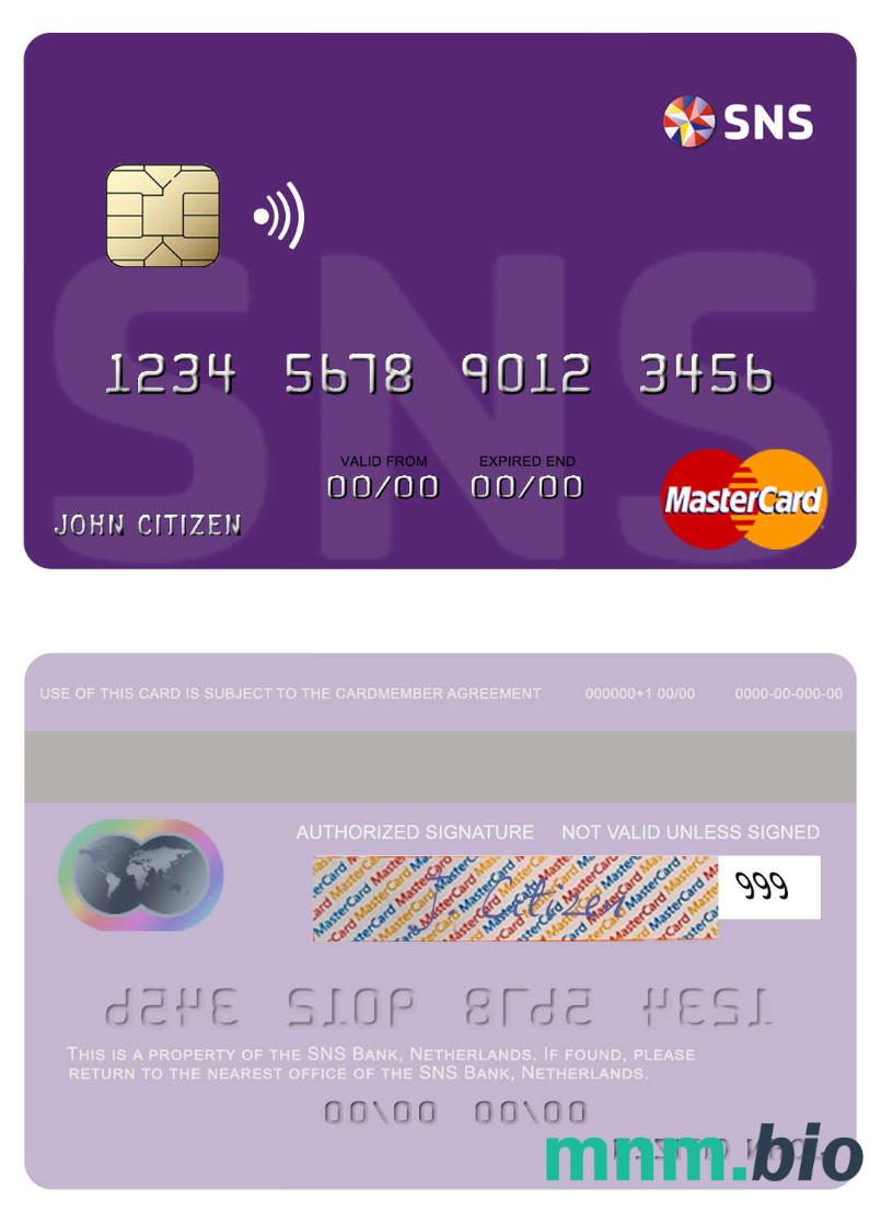 Netherlands SNS Bank przykład karty mastercard w formacie PSD